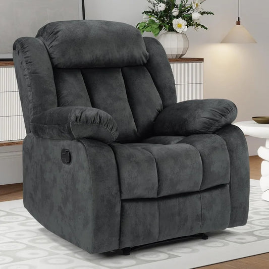 Manual Recliner Chair with Padded Armrests and Overstuffed Back by S And B Enterprise
