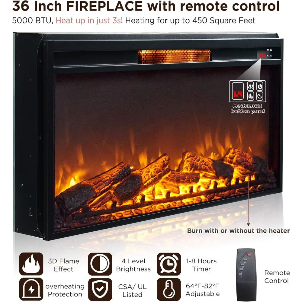 Farmhouse Fireplace TV Stand With Electric Fireplace Media Console