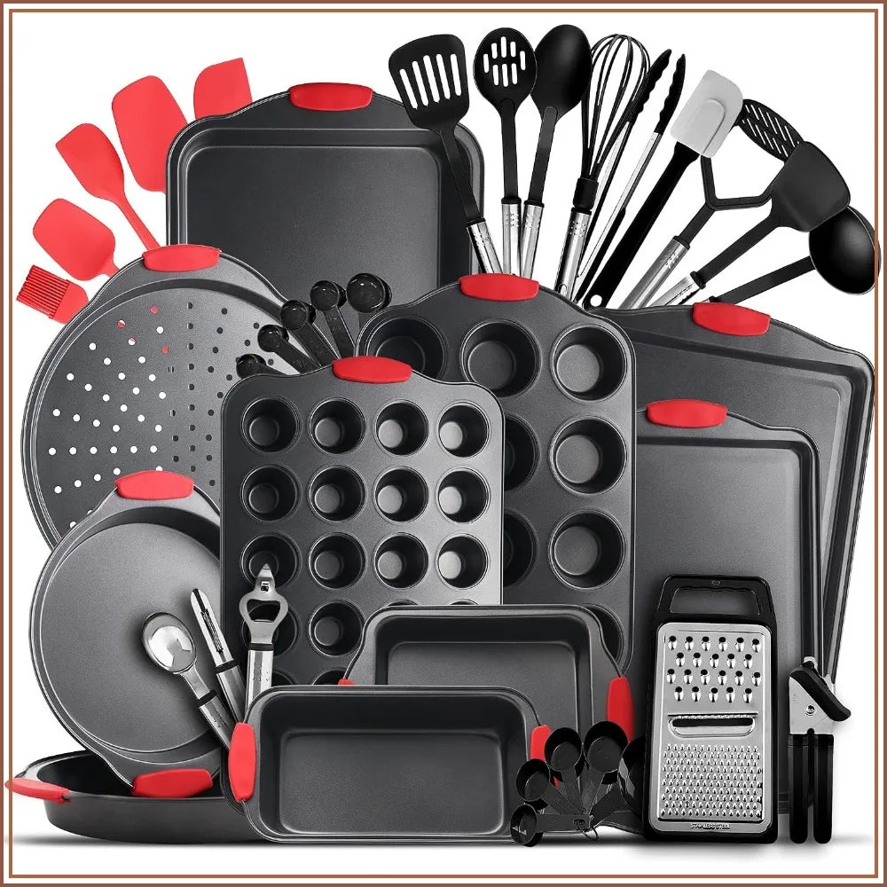 39-Piece Nonstick Baking Set, Carbon Steel, BPA-Free, Oven Safe to 450°F, Includes Muffin Pan, Cake Pan & Utensils by S And B Enterprise