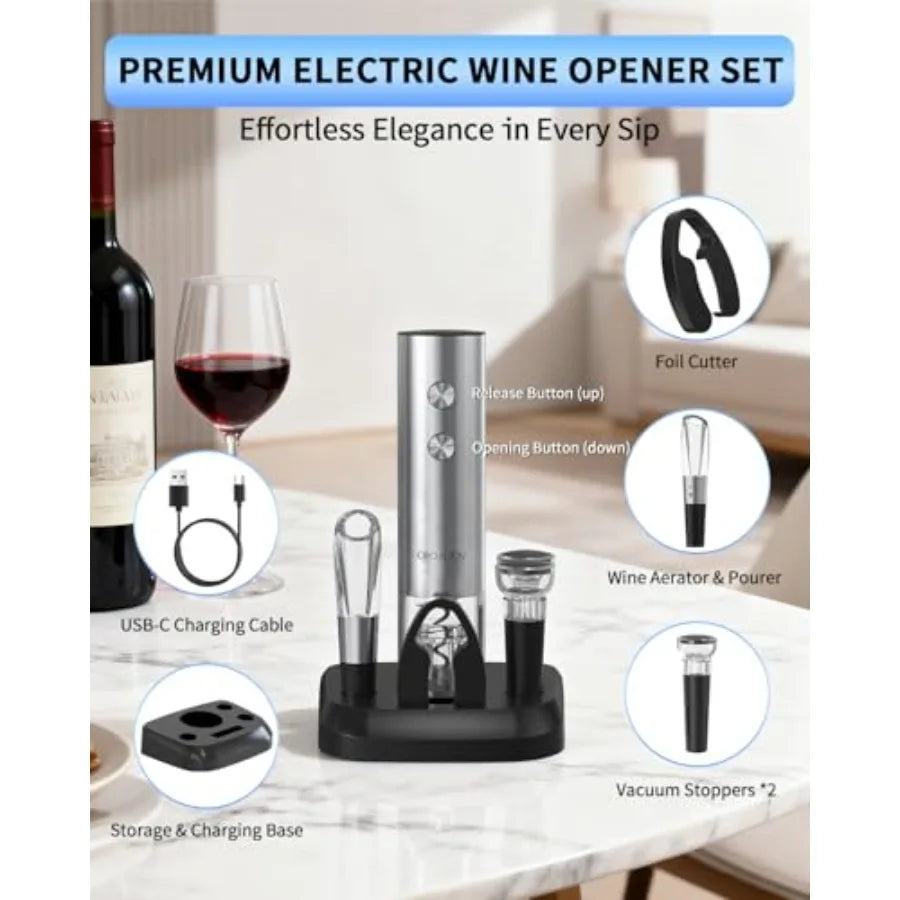 Electric Stainless Steel Wine Opener Rechargeable Automatic Bottle Opener 7 In 1 by S And B Enterprise