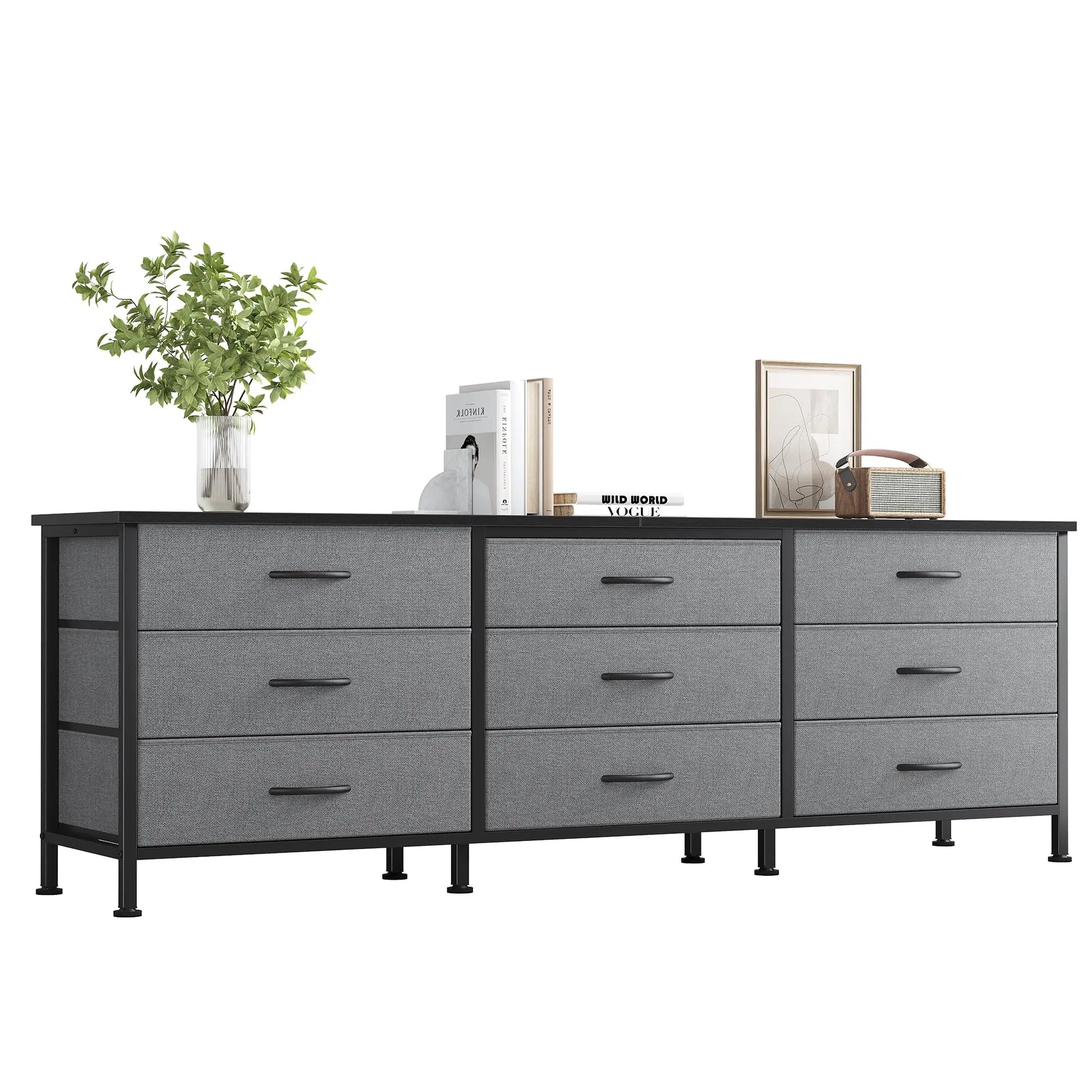 JHK Cabinet For Living Room With 9 Fabric Drawers Long Entertainment Center Up to 75 Inch TV Storage Display Of Furniture by S And B Enterprise