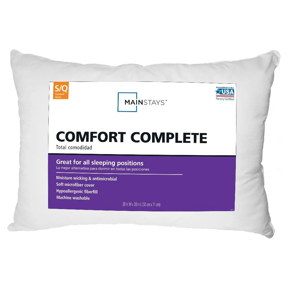 Comfort Complete bed pillows, standard queen 2-pack, white, Mainstays