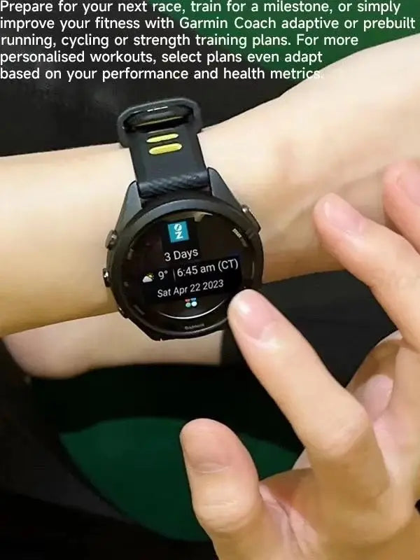 Garmin Forerunner 265 GPS running smartwatch on a wrist with a black band