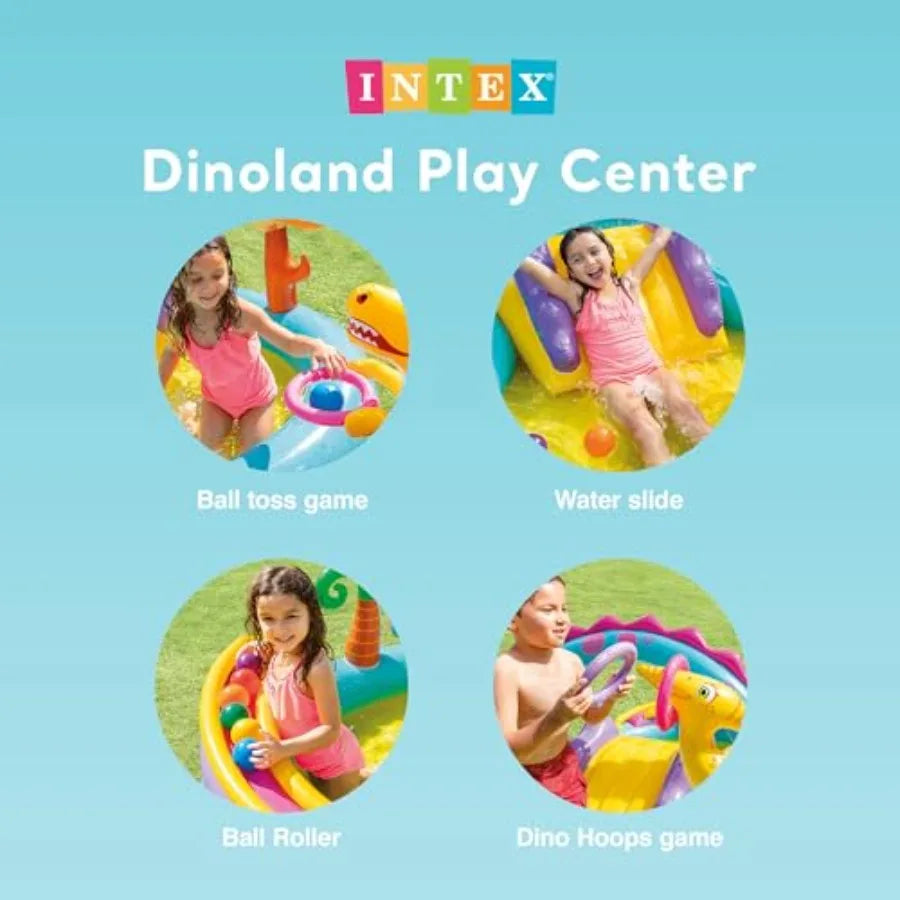Intex Dinoland inflatable backyard toddler pool play center with slide and water sprayers, multicolor