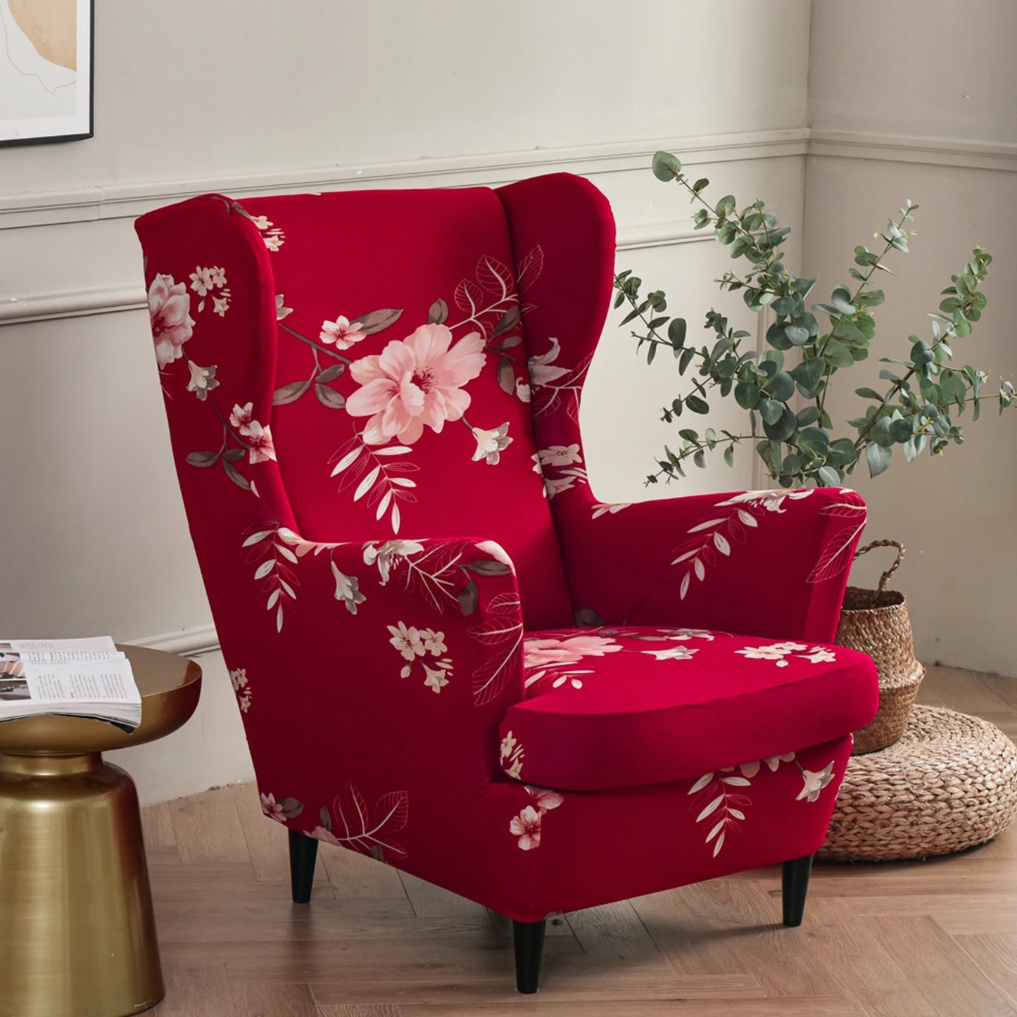 Printed Wing Chair Cover Wingback Stretch Spandex Armchair Covers Nordic Removable Relax Sofa Slipcovers With Seat Cushion Cover by S And B Enterprise
