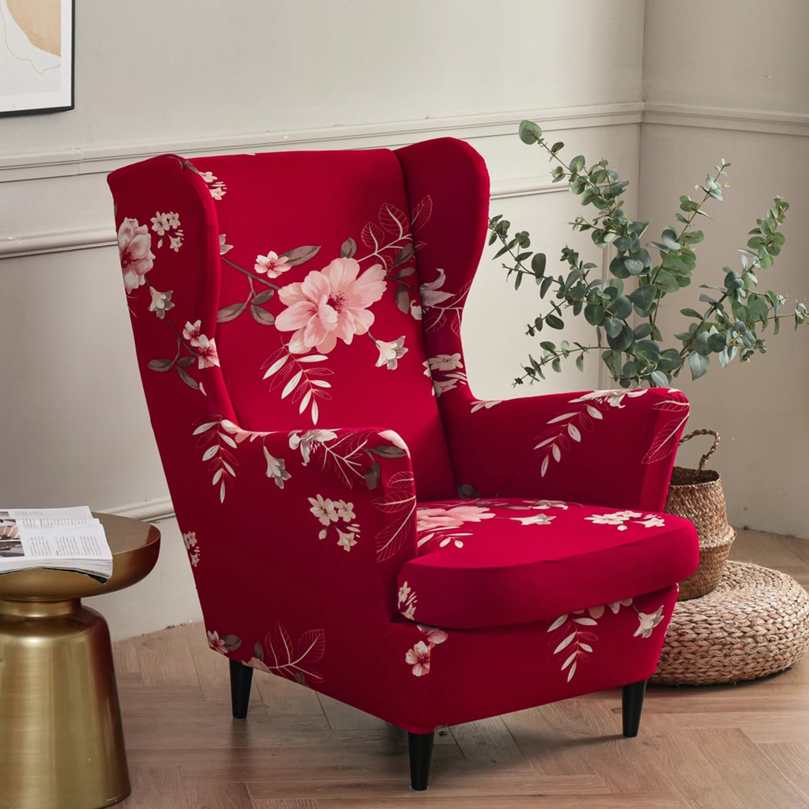 Printed Wing Chair Cover Wingback Stretch Spandex Armchair Covers Nordic Removable Relax Sofa Slipcovers With Seat Cushion Cover by S And B Enterprise