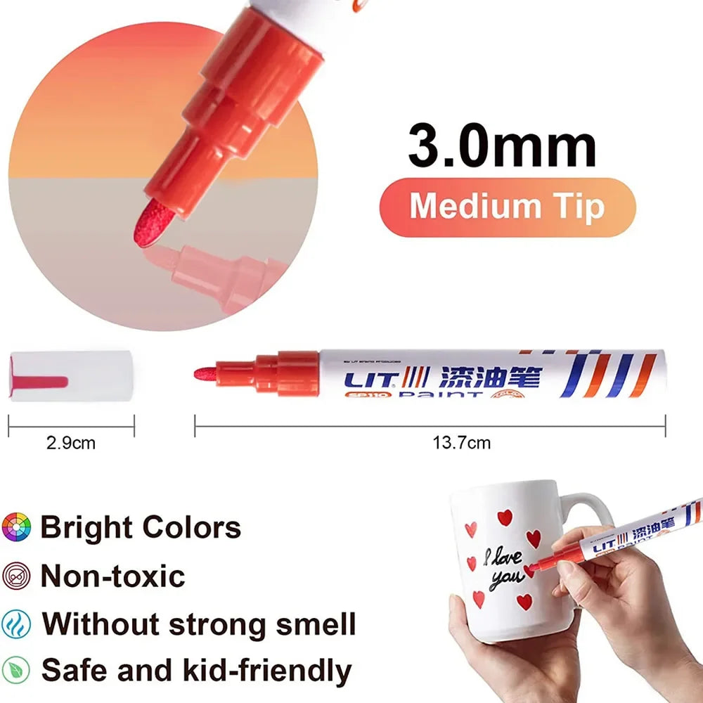 3mm 10p Colorful 8 Colors Permanent Paint Marker Waterproof White Markers tire tread rubber fabric Paint metal Paint Marker Pens by S And B Enterprise