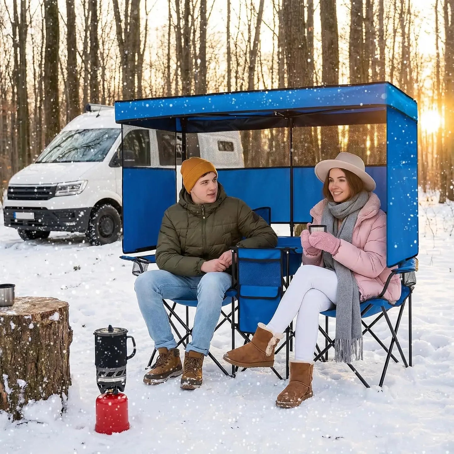 Double Beach Chair With Canopy Shade Folding Loveseat