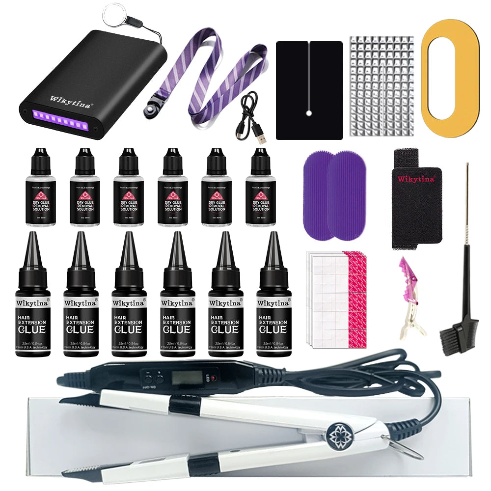Wikytina Professional Hair Extensions Kit With UV Glue Tools