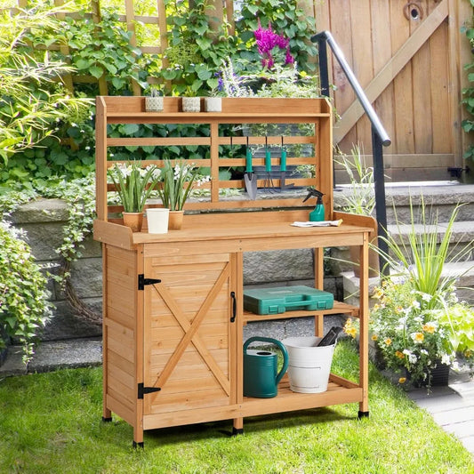 Outdoor Potting Bench And Horticulture Work Table With Storage Cabinet