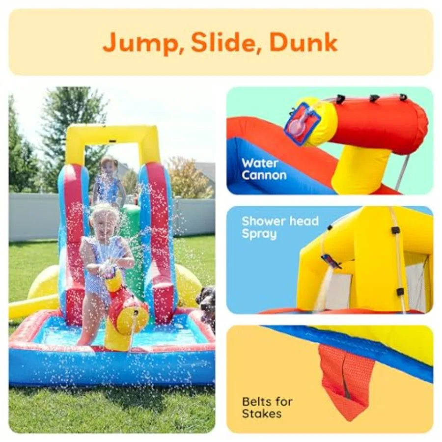 Inflatable Slide Park With Pool Splash Zone And Climbing Wall