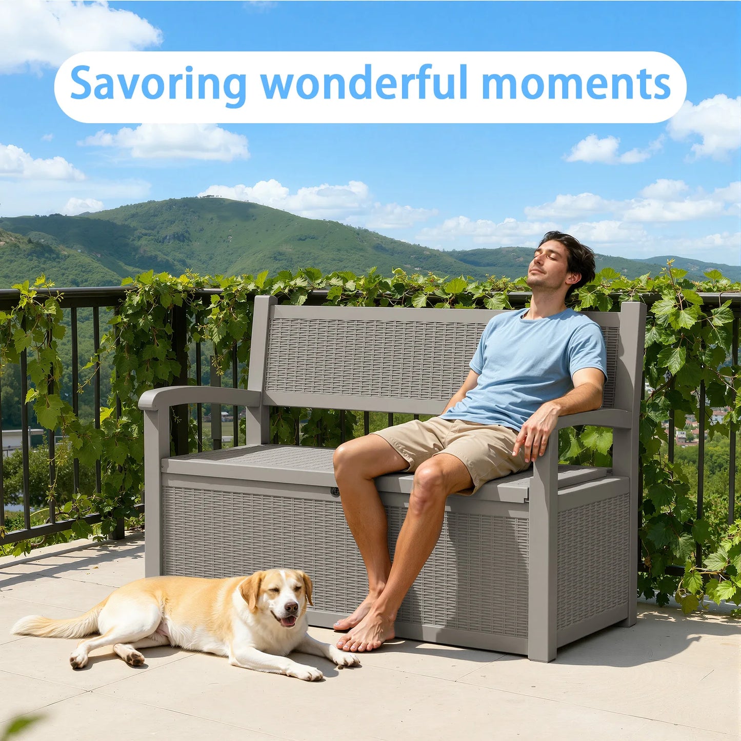 Weatherproof Resin Outdoor Storage Bench With Rattan Look by S And B Enterprise