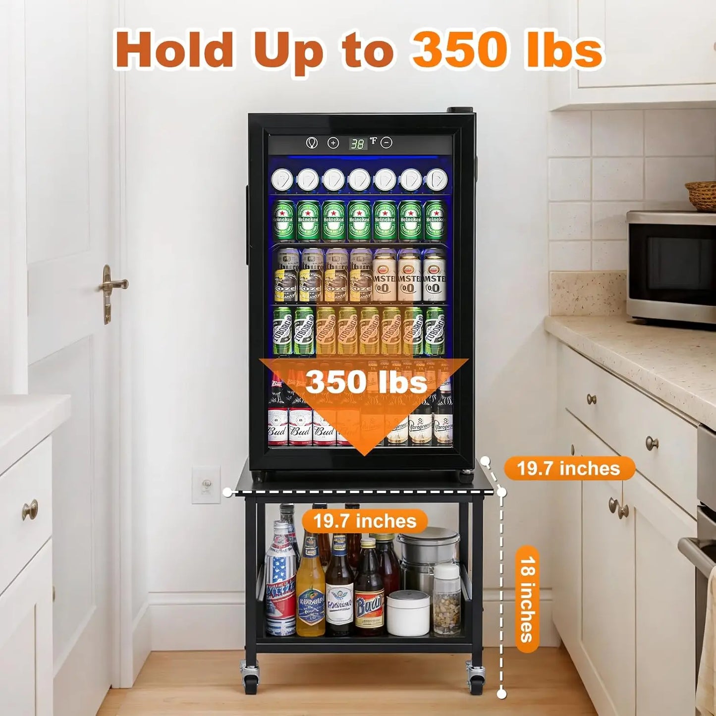 Mini Fridge Stand With Wheels 2 Tier Cabinet 350 Lb Capacity