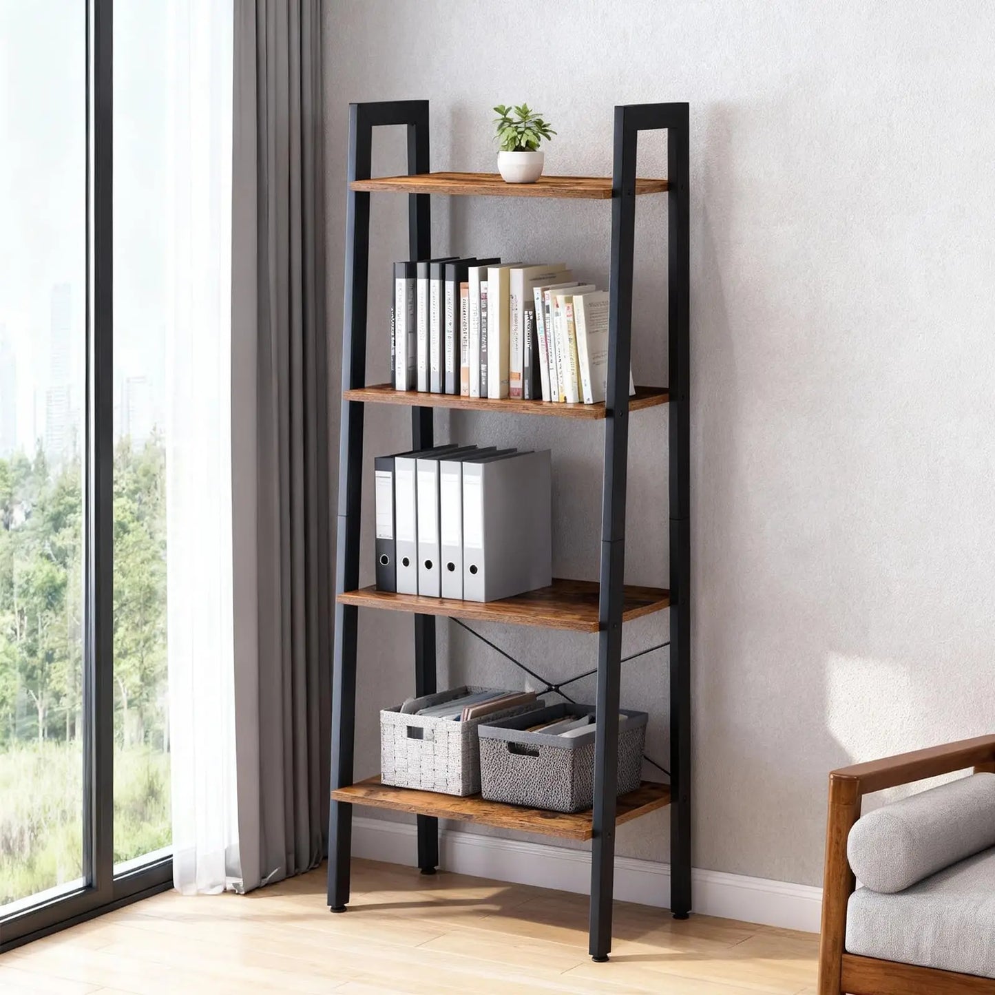 JHK 4-Tier Wooden Display Bookshelf For Living Room Organization
