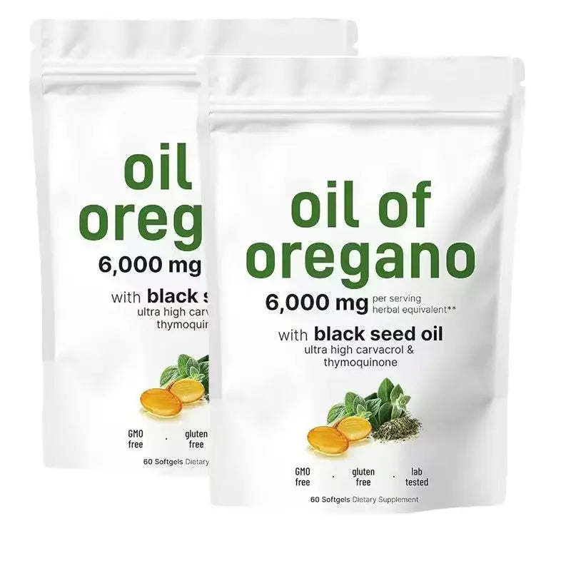 Oil Of Oregano Softgels with Black Seed Oil 6000mg - Premium Grade Oregano Oil Capsules for Immune & Digestive Support - Non-GMO