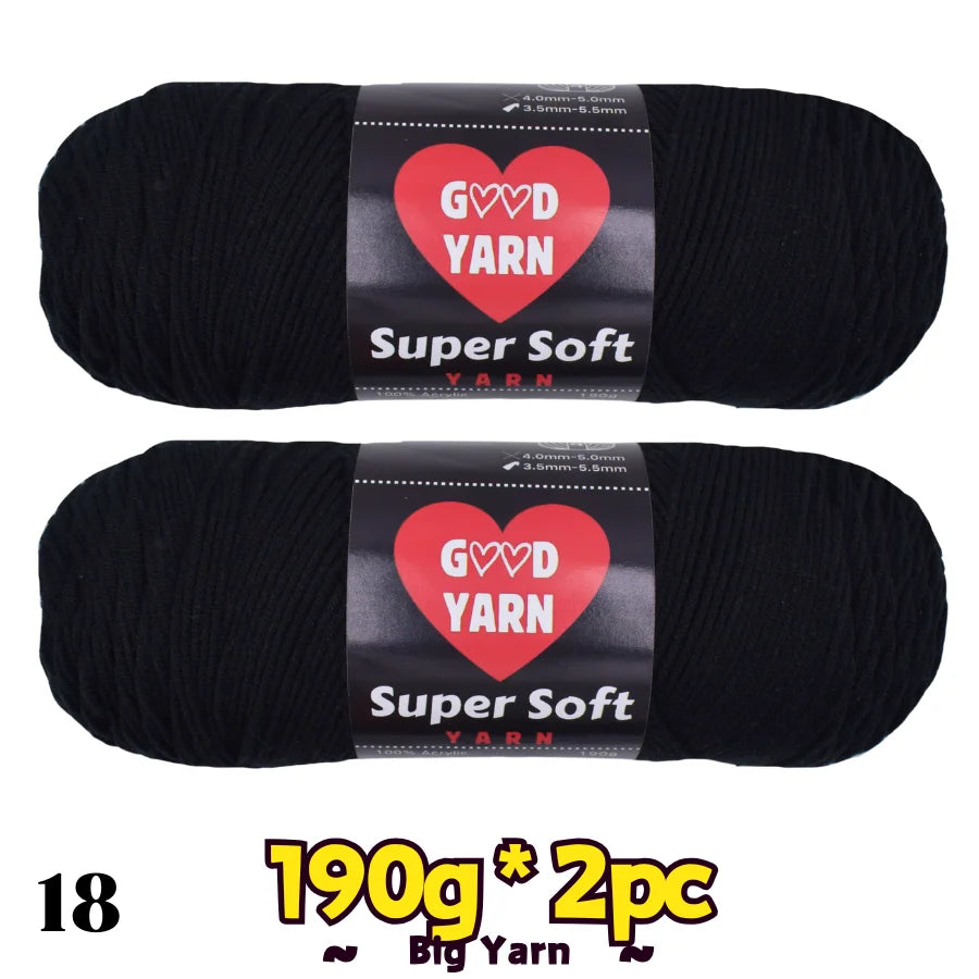 Velvet yarn 400g, 2 balls, black, Good Yarn brand, soft thick yarn for crochet and knitting