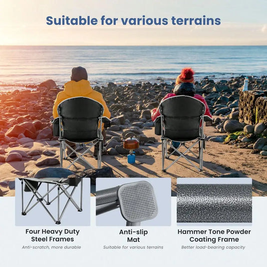 Heavy Duty Camping Chair With Cup Holder And Cooler Bag
