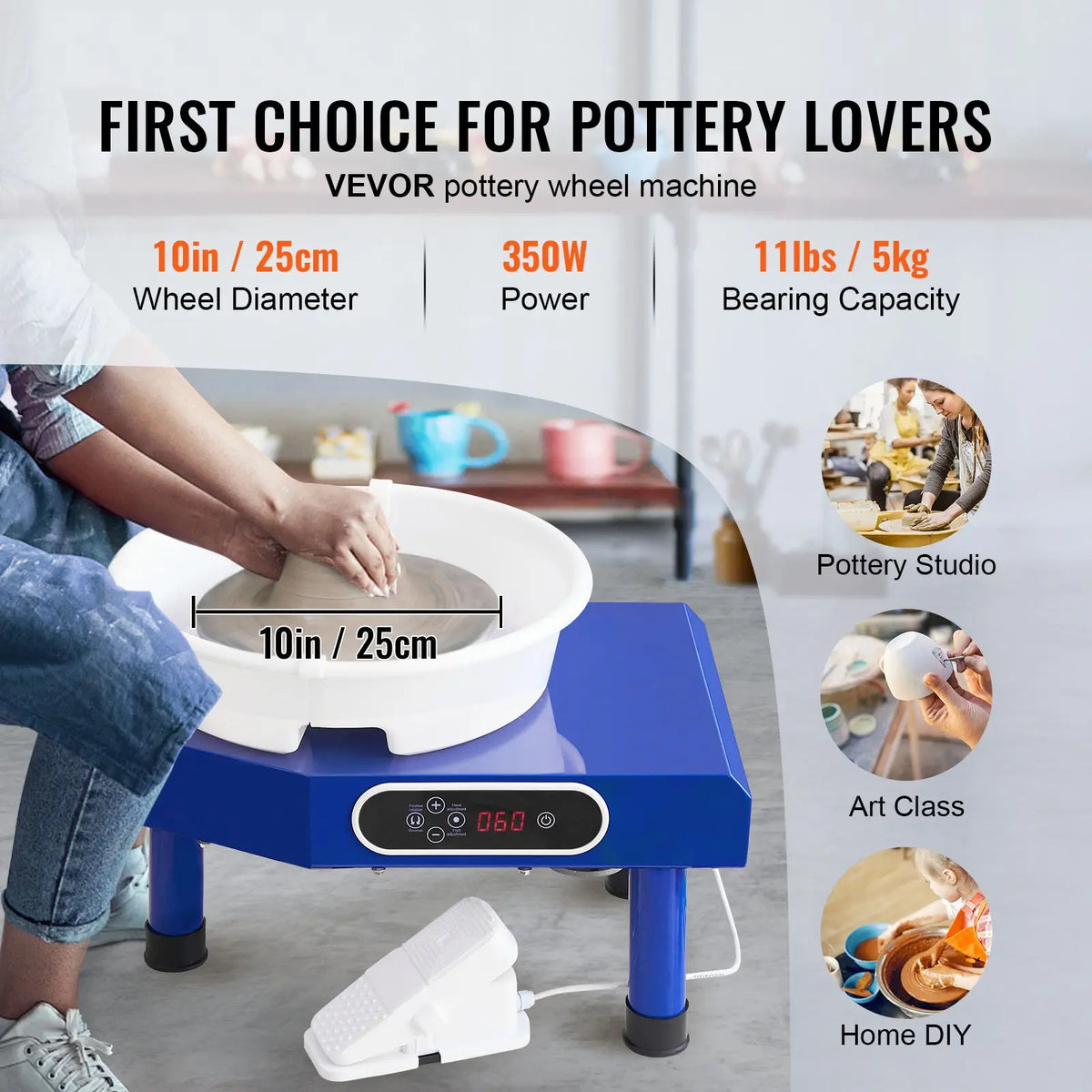 Pottery wheel by S And B Enterprise, 10in ceramic wheel, detachable ABS basin, foot pedal, LCD panel