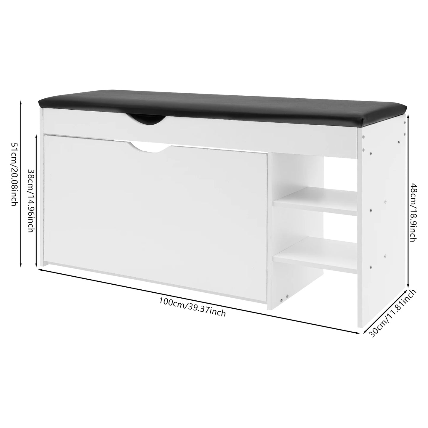 Three-Tier Shoe Bench With Cushioned Seat And Hidden Drawers