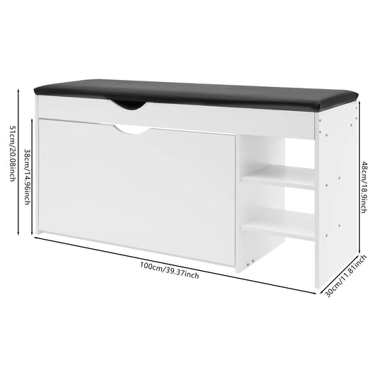 Three-Tier Shoe Bench With Cushioned Seat And Hidden Drawers