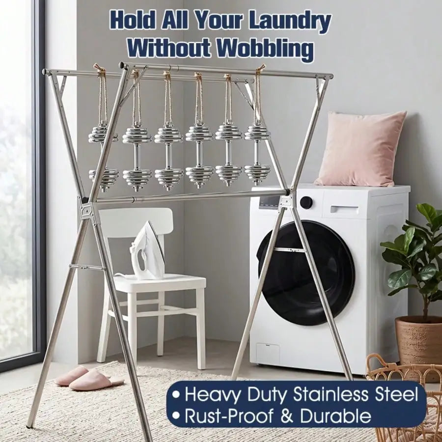 Foldable Clothes Drying Rack by S And B Enterprise; adjustable height, stainless steel, rust-proof for indoor/outdoor use.