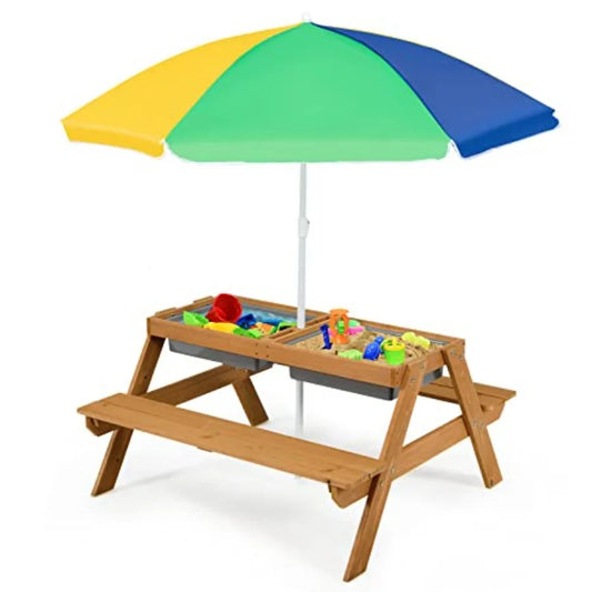 YAO HUI HUANG Wooden Outdoor Picnic Table With Sensory Bins