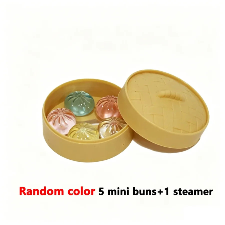 5Pcs Mini Dumplings with Steamer Bun Squeezable Toys Set Soft Stress Relief Crystal Squishy Fidget Sensory Toy Party Favors Gift by S And B Enterprise