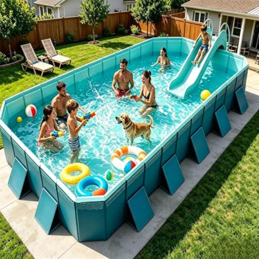 Backyard Family Pool Non-Inflatable Foldable Rectangular With Reinforced Panels by S And B Enterprise