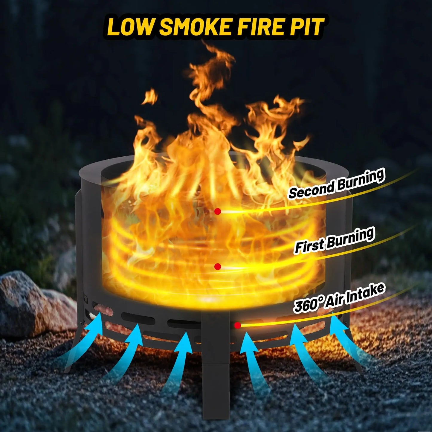 HiMISS Portable Smokeless Fire Pit With Poker