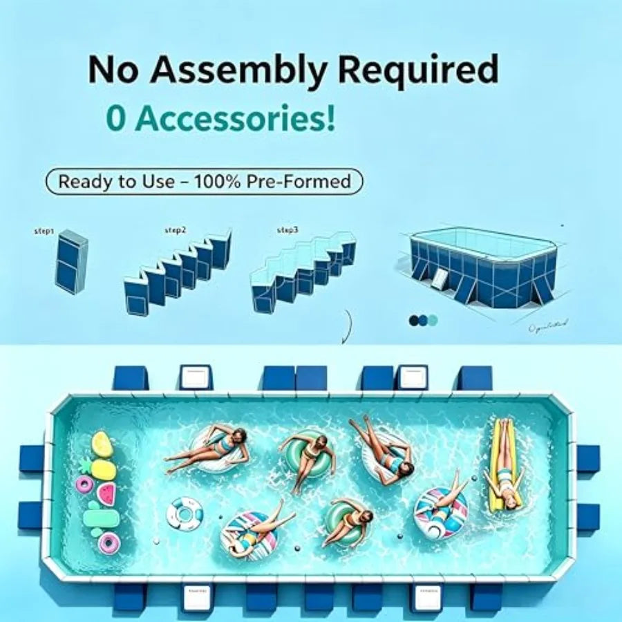Backyard Family Pool Non-Inflatable Foldable Rectangular With Reinforced Panels by S And B Enterprise