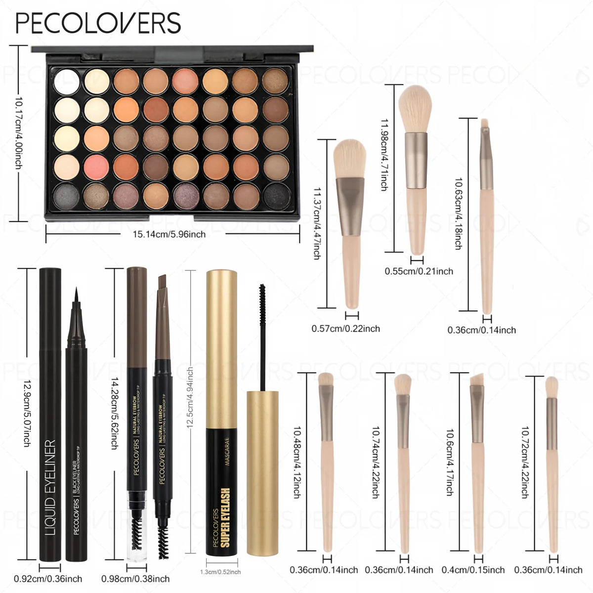 11-piece eye and brow makeup set by S And B Enterprise with 40-shade eyeshadow palette, brow pencil, eyeliner, mascara