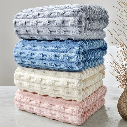 5pc waffle-weave ultra-soft bath towel set by S And B Enterprise in gray, blue, ivory and pink