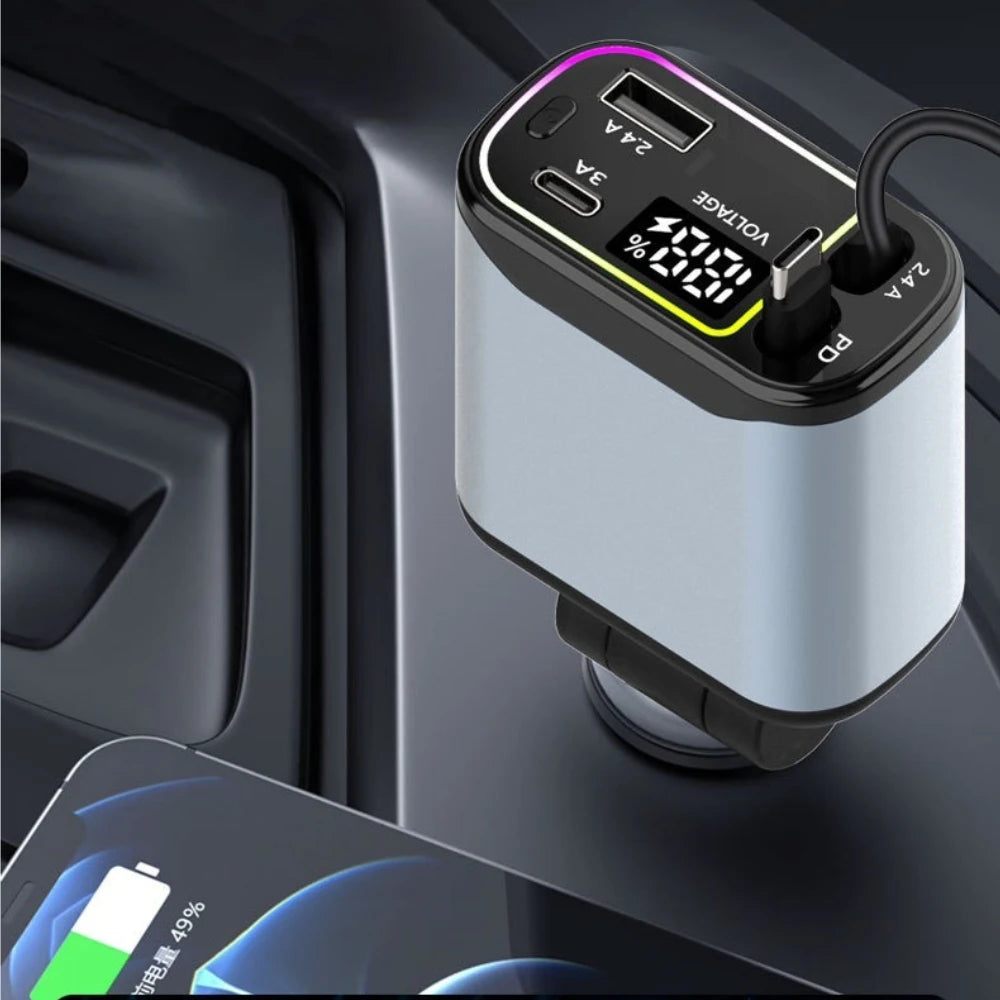 4-In-1 Retractable Car Charger With USB-C And 8-Pin Cables by S And B Enterprise