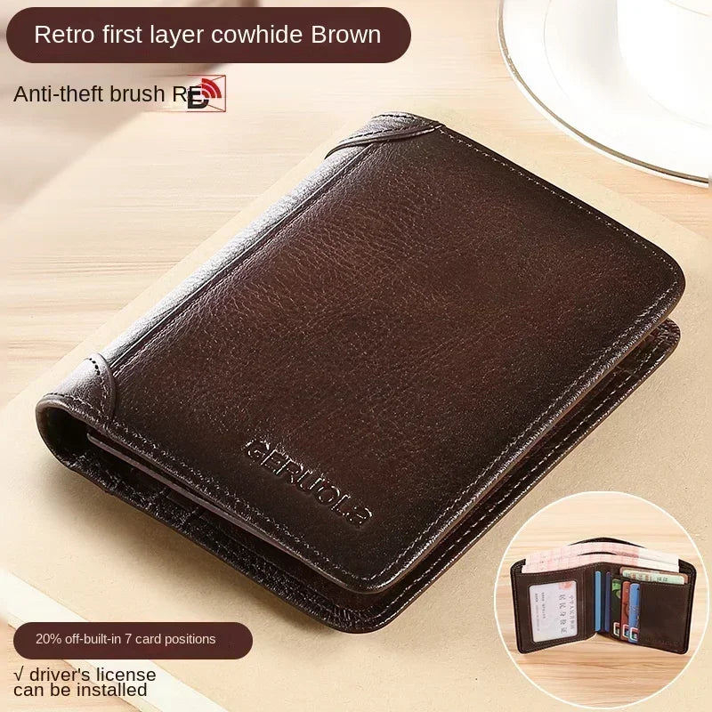 HEONYIRRY Genuine Leather RFID Blocking Trifold Wallet For Men