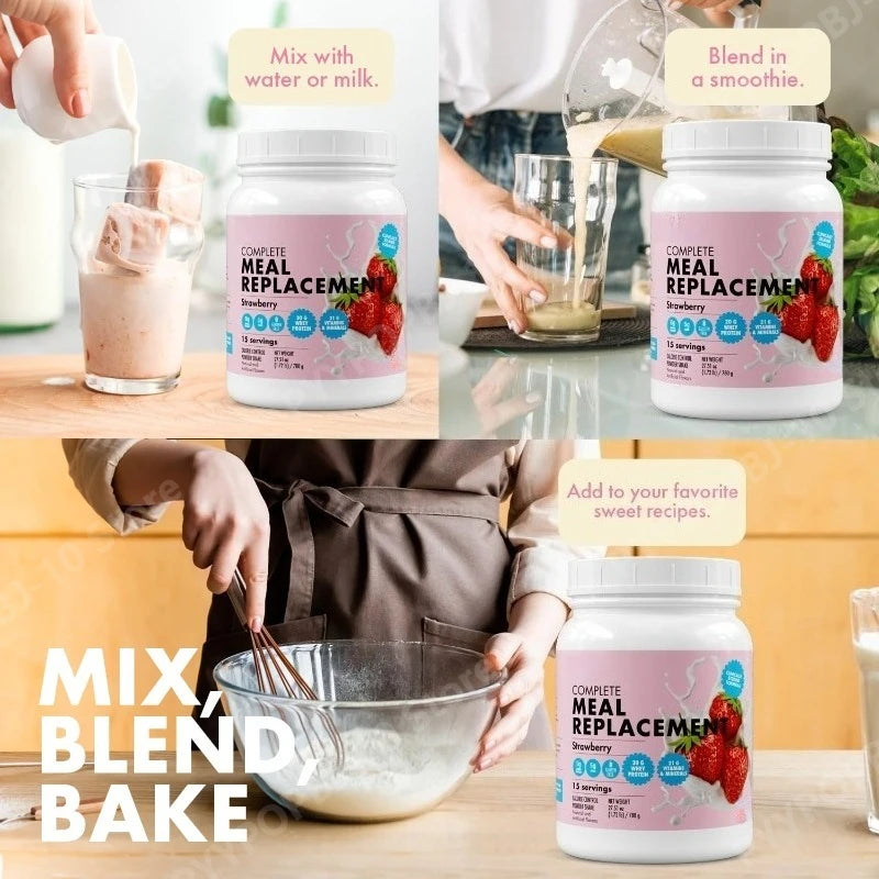 Meal Replacement Milkshake 20G Protein 5G Fiber 21 Vitamins Nutrients Minerals Strawberry Flavor 780g by S And B Enterprise