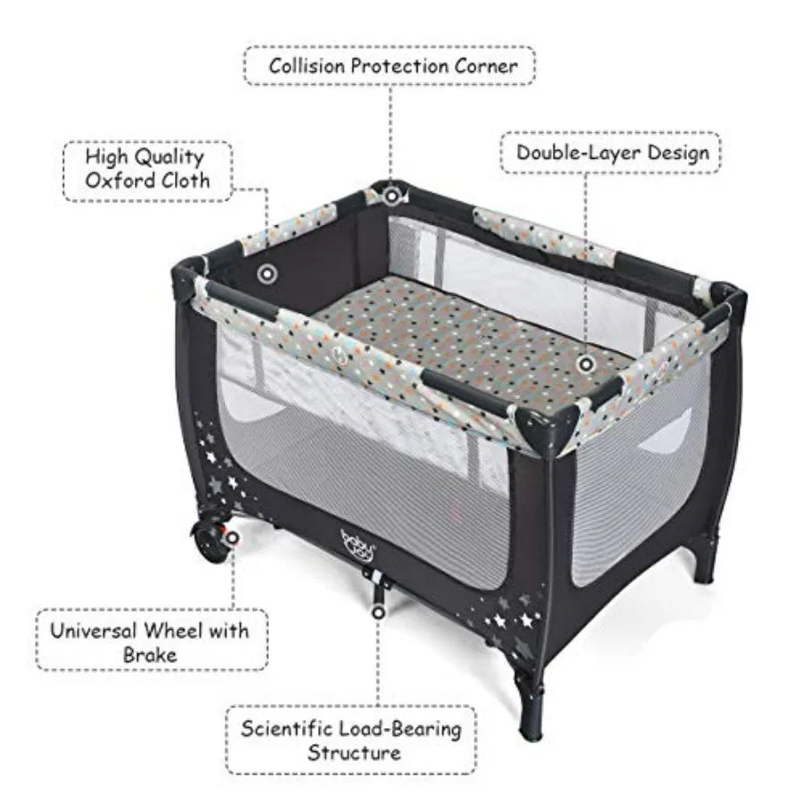 Portable Baby Playard With Bassinet Foldable Playpen Lightweight