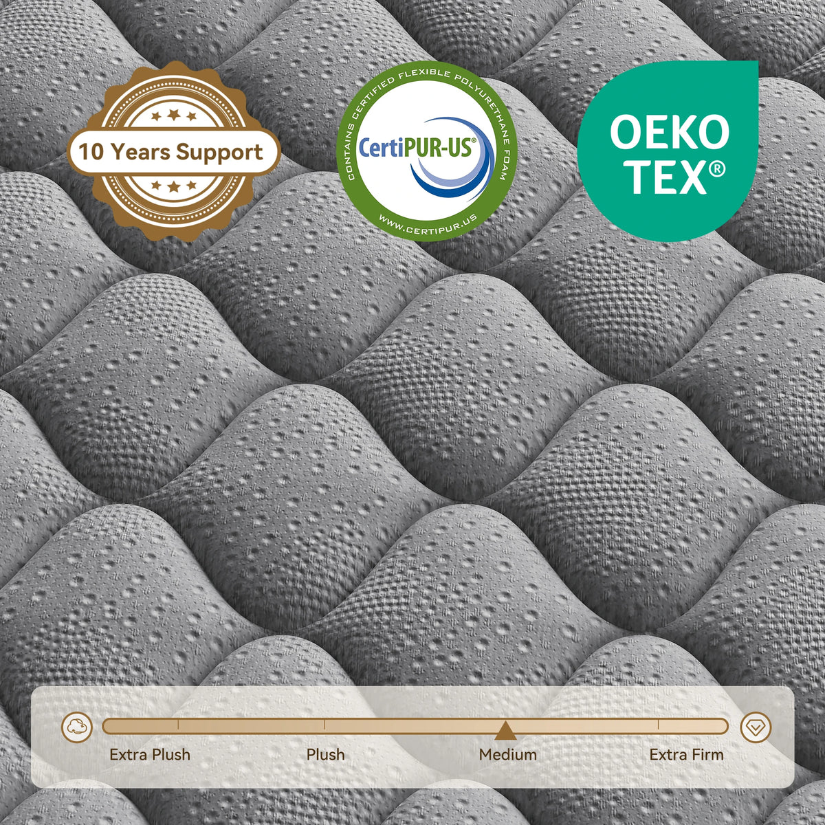 8–10 inch twin-size hybrid mattress by S And B Enterprise; medium-firm, pocket springs, motion isolation; logos