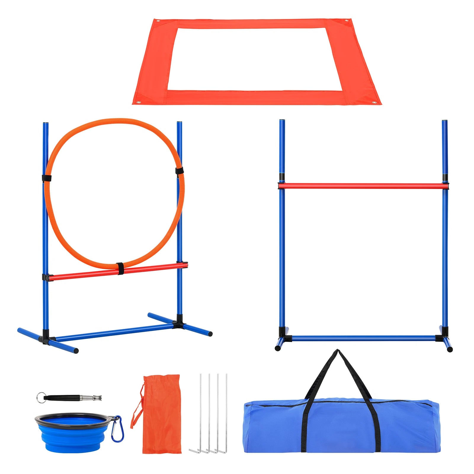 SucceBuy Dog Agility Training Equipment 4 PCS Set with Adjustable High Hurdles 6 Weave PolesJump Ring Square Pause Box Whistle by S And B Enterprise