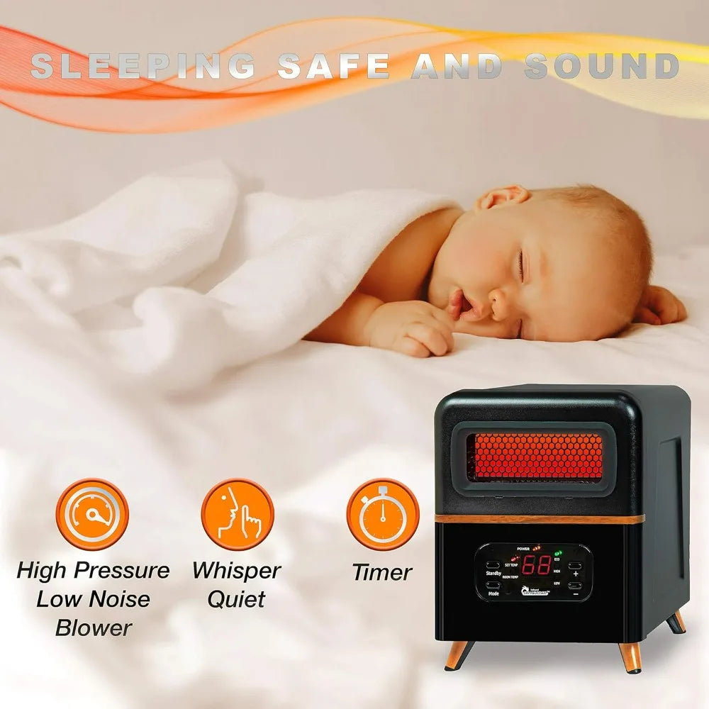 DR- Infrared Heater DR-978 portable space heater, black with red heating panel and digital display