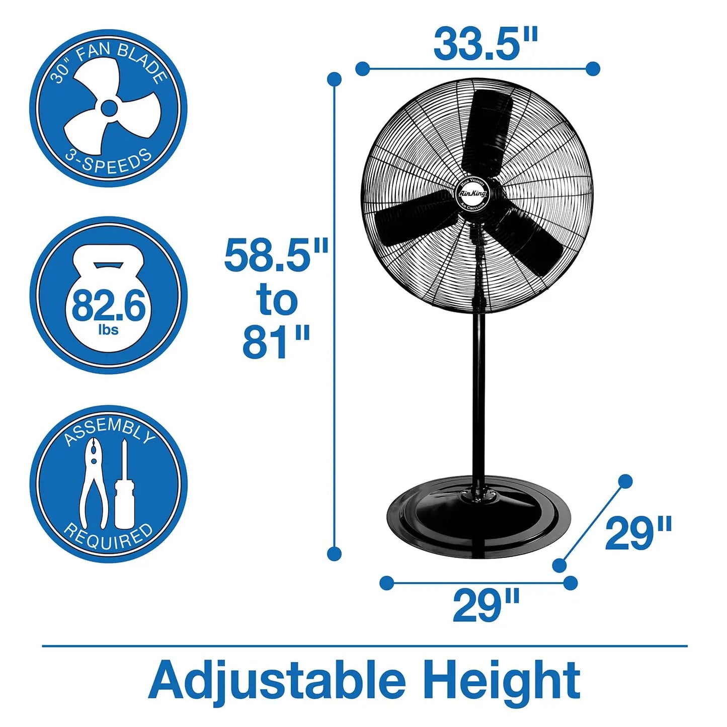 9135 30-Inch Industrial Grade Oscillating Pedestal Fan, 1/4-Horsepower, Black Finish, Customized by S And B Enterprise