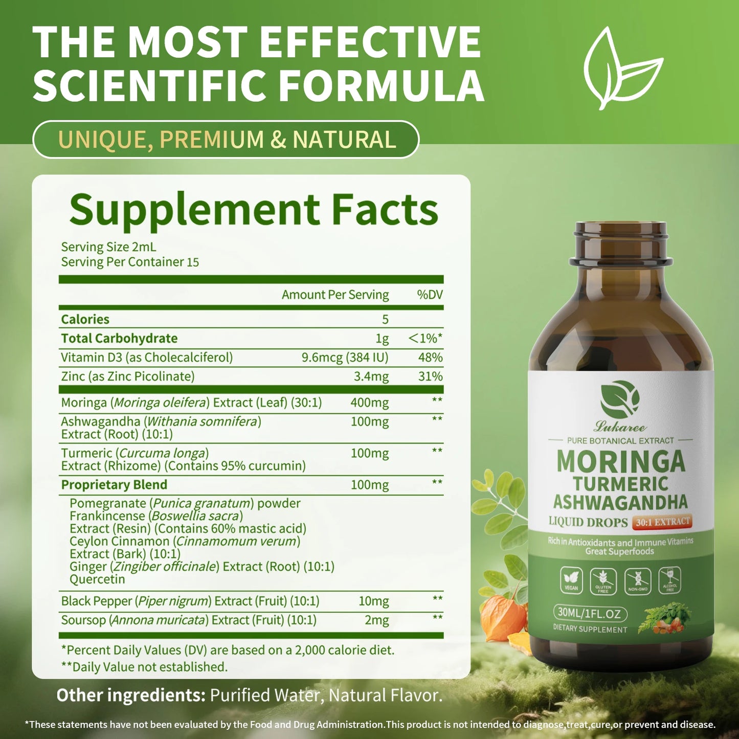 Beworths 12-In-1 Moringa Drops With Ashwagandha Turmeric Quercetin For Energy