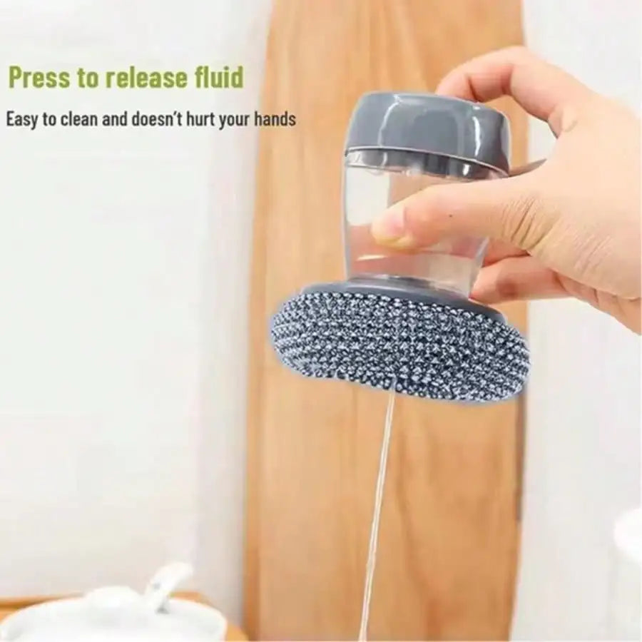 S And B Enterprise self-filling soap dispenser brush with replaceable round scrubber and gray cap