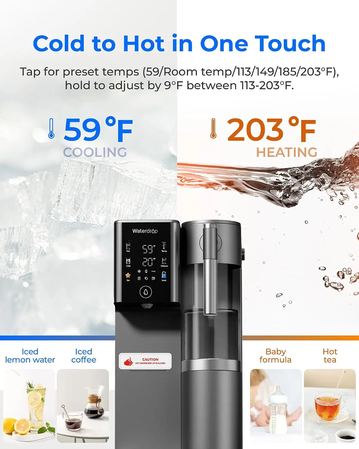 Waterdrop A2G Mineral Reverse Osmosis System Countertop, Instant Hot & Cold 6-Stage Filtration, 6 Temperature Settings, Hot & Cold & Room-Temp Water, 3:1 Pure to Drain