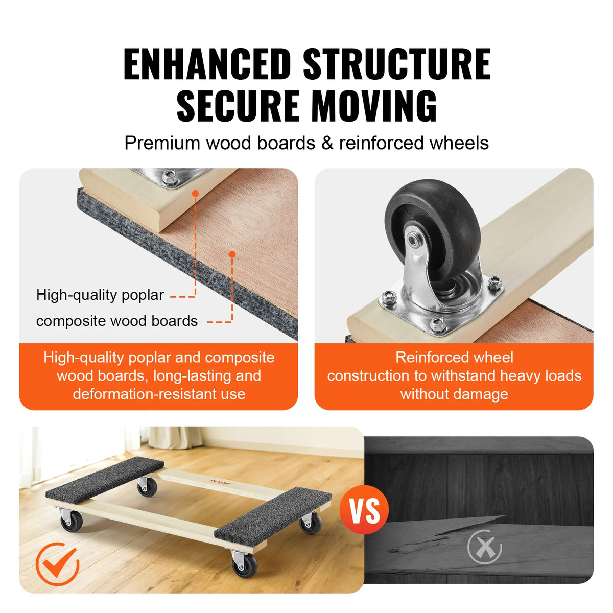Pallet trolley for heavy furniture with 1000lb capacity and PP swivel casters