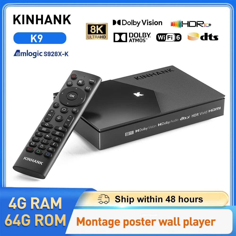 Kinhank K9 Android TV Box 8K S928X-K Dolby Atmos HDR10+