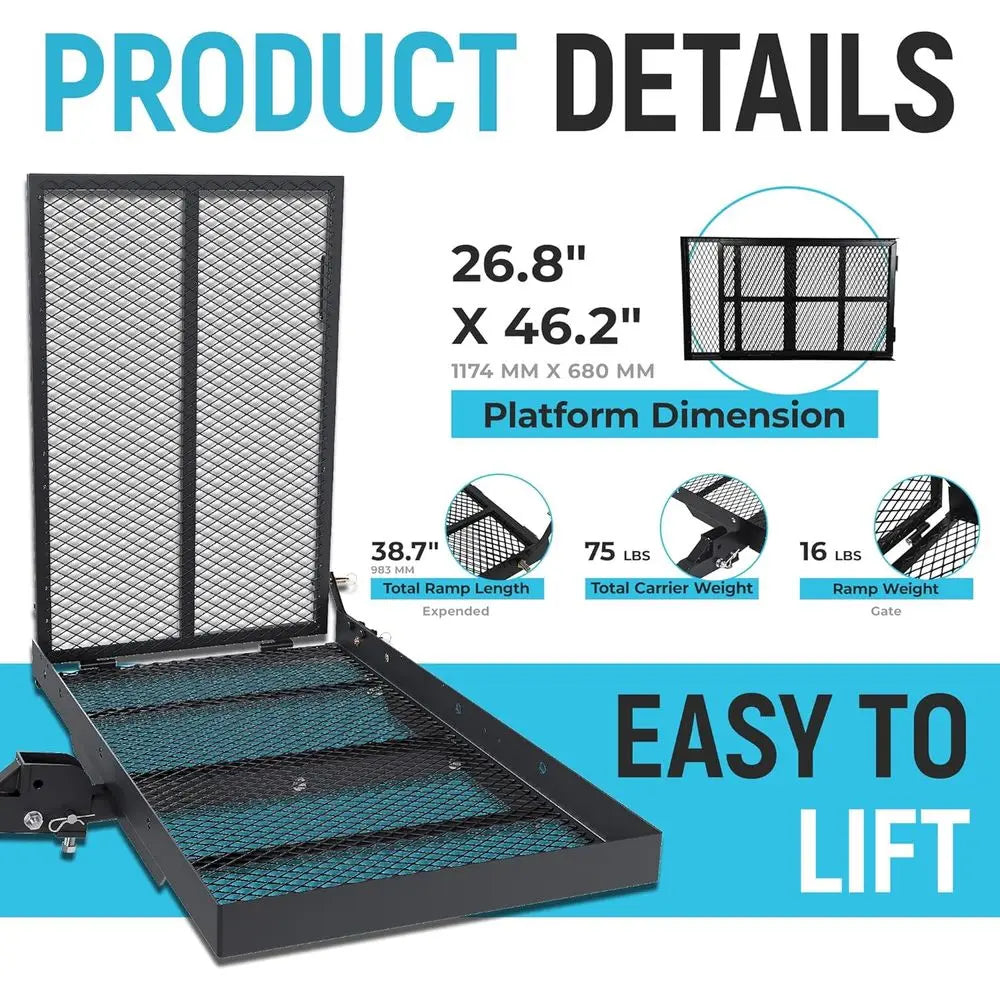 Foldable Trailer Hitch Cargo Carrier With Ramp 500 Lb Capacity by S And B Enterprise