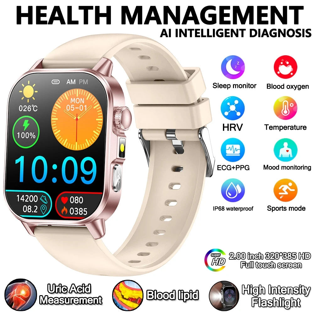 Uric Acid Lipid Health Smartwatch With ECG PPG Bluetooth Call