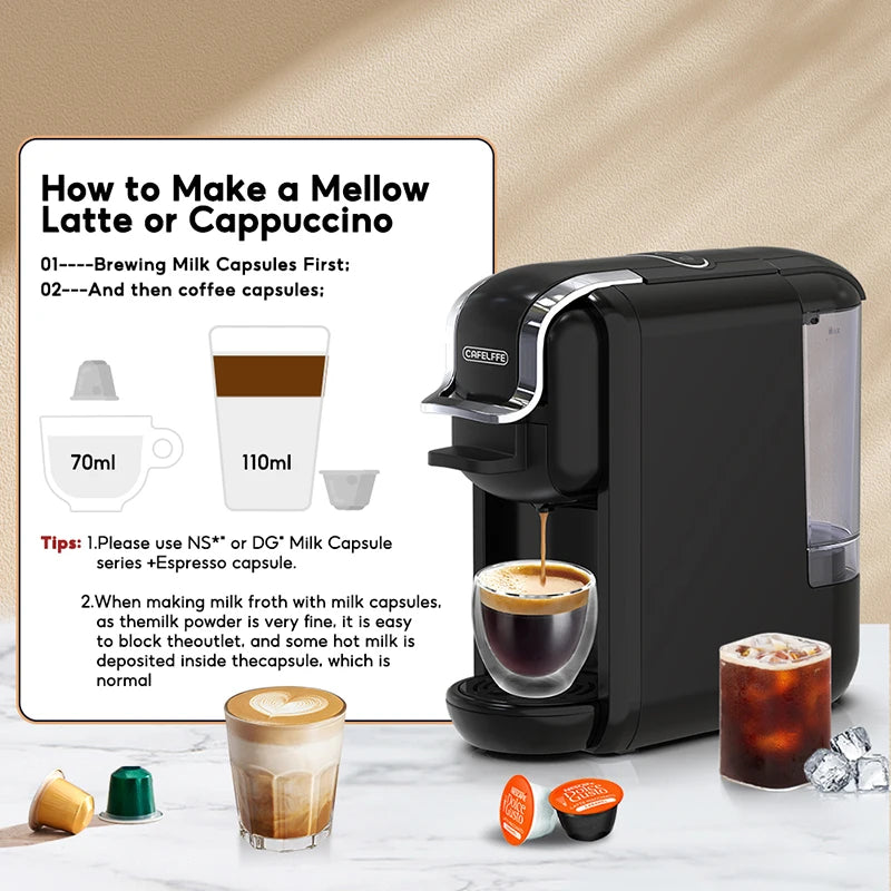 CAFELFFE MK-603 Capsule Coffee Machine with 4 Adapters, 19Bar Hot Cold Brew Espresso Maker For NES/DG/ESE and Coffee Grounds by S And B Enterprise