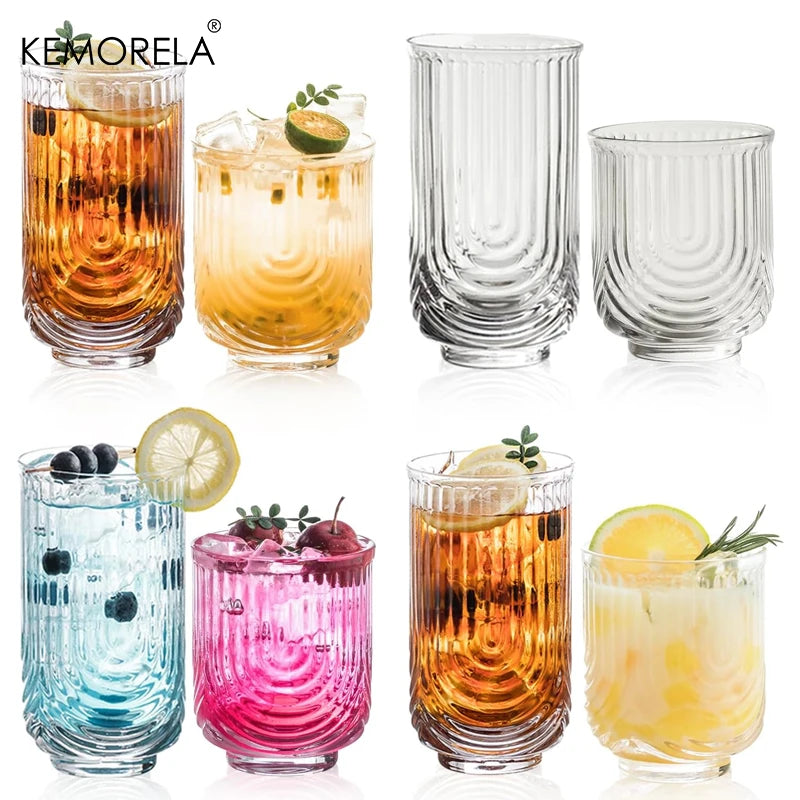 NONEDrinkware 8 Piece Art Deco Ribbed Highball Glass Set