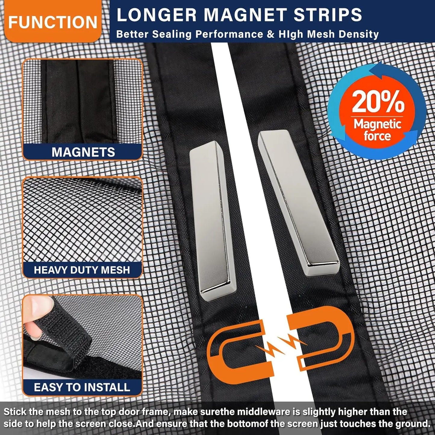Magnetic Screen Door Fiberglass Mesh Keeps Bugs Out Easy Install by S And B Enterprise
